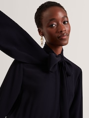 Ted Baker Blue Kyrabe - Cravat Tie Neck Shirt Wide Leg Jumpsuit - Image 4 of 6