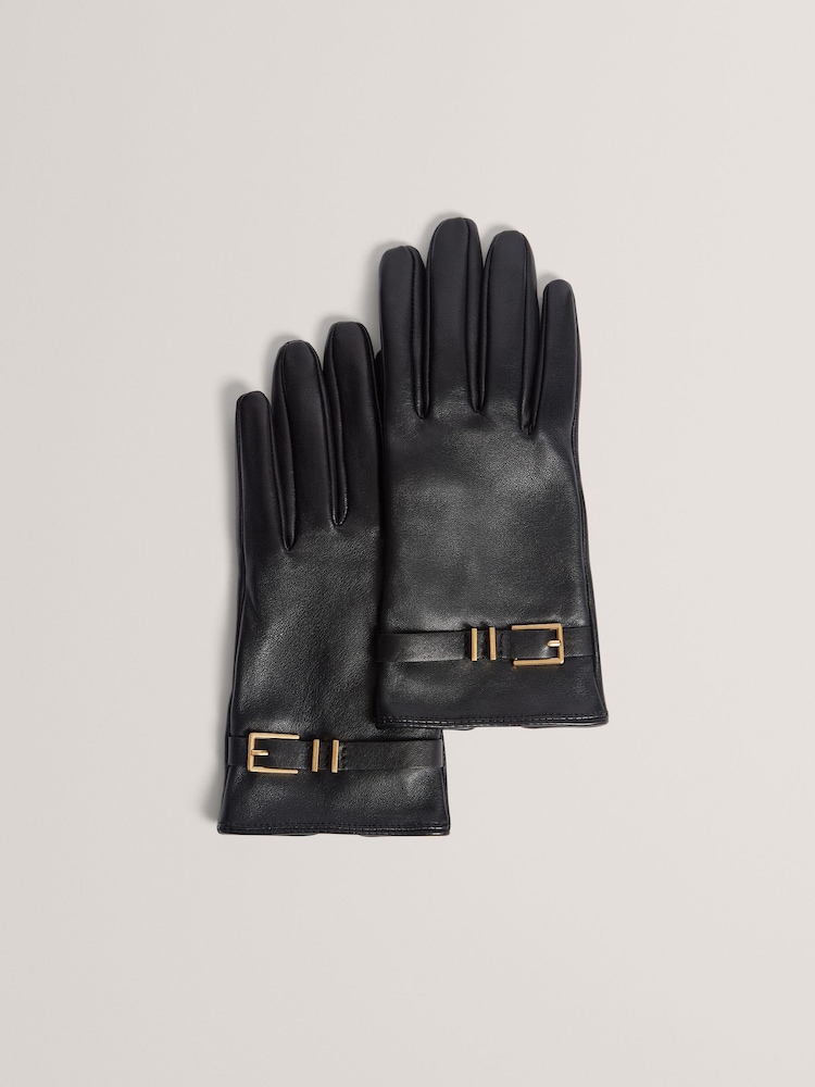 Ted Baker Black Jillla - Buckle Detail Leather Gloves - Image 1 of 4