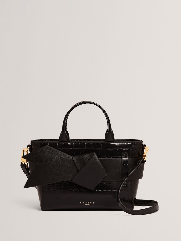 Ted Baker Black Jjosie - Croc Effect Mini Knot Bow Bag - Image 1 of 5 Ted Baker Black Jjosie - Croc Effect Mini Knot Bow Bag - Image 1 of 5