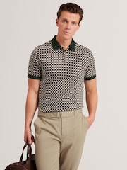Ted Baker Green Ernist Short Sleeve Geo Jacquard Polo Shirt - Image 1 of 3