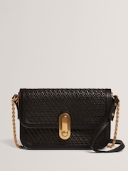 Ted Baker Black Walkerr - Twist Lock Detail Woven Embossed Leather Bag - Image 1 of 6