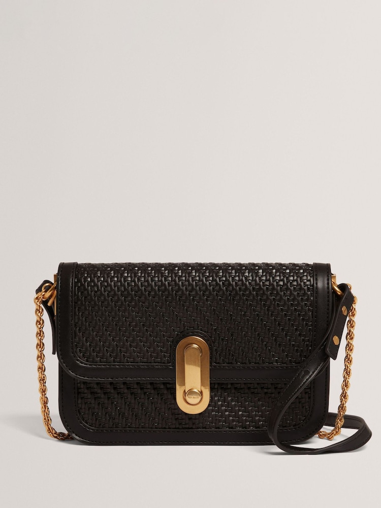 Ted Baker Black Walkerr - Twist Lock Detail Woven Embossed Leather Bag - Image 1 of 6 Ted Baker Black Walkerr - Twist Lock Detail Woven Embossed Leather Bag - Image 1 of 6