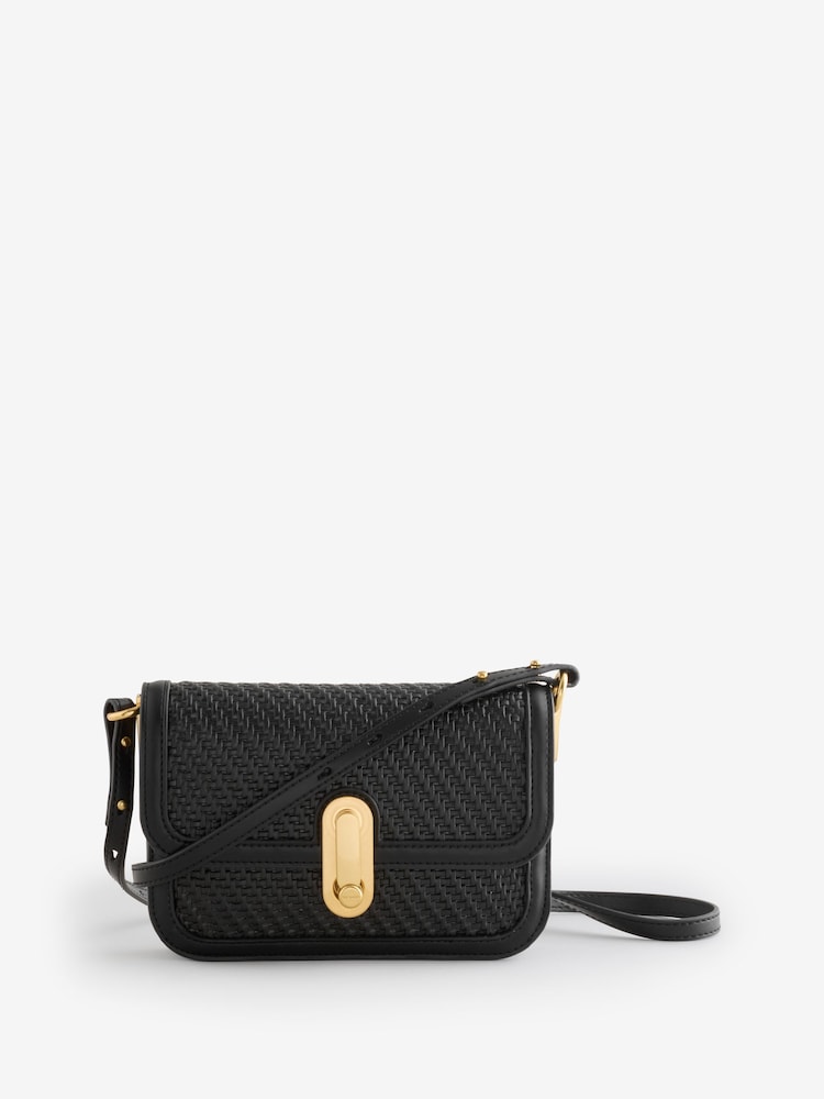 Ted Baker Black Walkerr - Twist Lock Detail Woven Embossed Leather Bag - Image 2 of 6 Ted Baker Black Walkerr - Twist Lock Detail Woven Embossed Leather Bag - Image 2 of 6