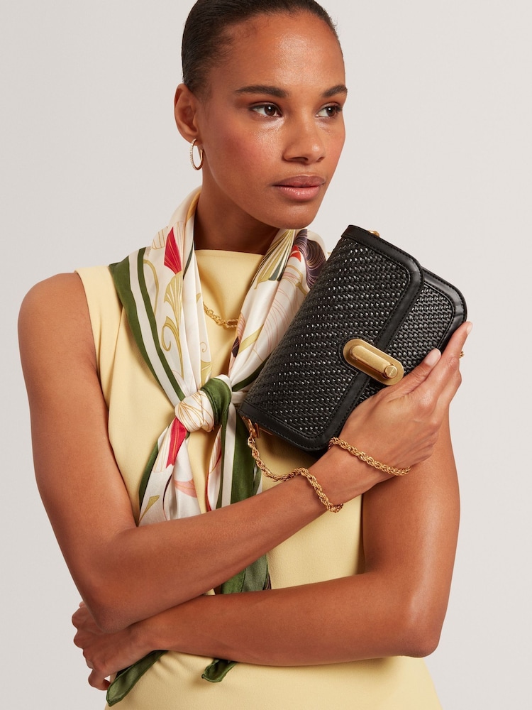 Ted Baker Black Walkerr - Twist Lock Detail Woven Embossed Leather Bag - Image 6 of 6 Ted Baker Black Walkerr - Twist Lock Detail Woven Embossed Leather Bag - Image 6 of 6