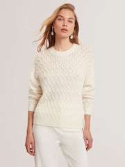 Ted Baker White Jocieyy Cable Knit Sweat Top - Image 1 of 5