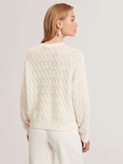 Ted Baker White Jocieyy Cable Knit Sweat Top - Image 2 of 5