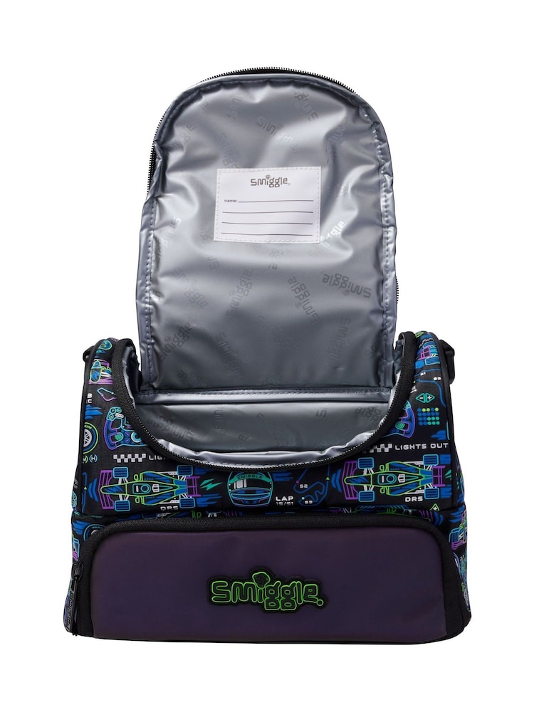 Smiggle Black Accelerate Large Double Compartment Lunchbox With Strap - Image 2 of 2