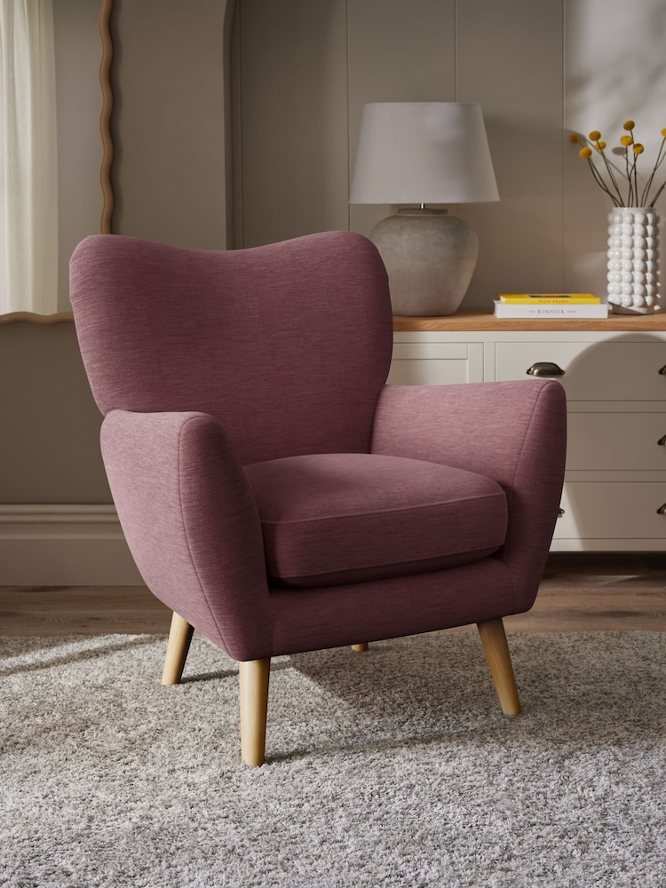 Fine Chenille Easy Clean Mid Mulberry Purple Wilson Highback Armchair - Image 1 of 4