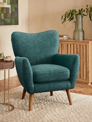 Plush Chenille Dark Teal Green Wilson Highback Armchair - Image 1 of 5