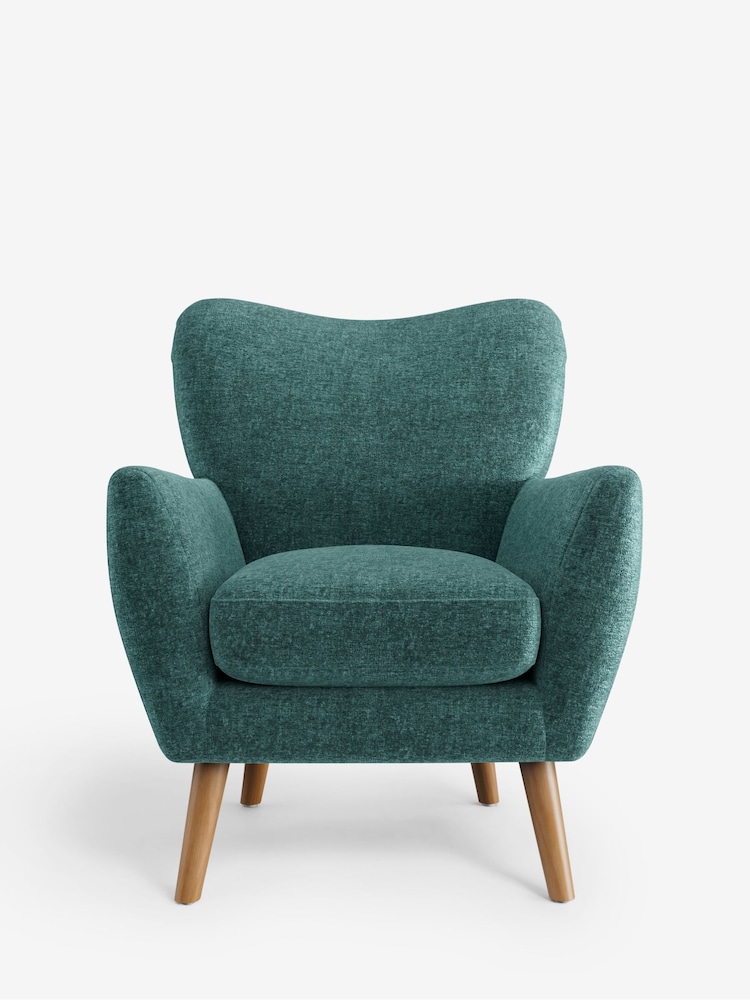 Plush Chenille Dark Teal Green Wilson Highback Armchair - Image 2 of 5