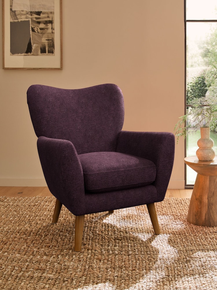 Plush Chenille Dark Plum Purple Wilson Highback Armchair - Image 1 of 5