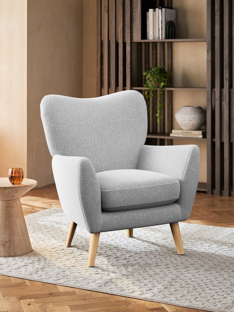 Tweedy Blend Easy Clean Light Silver Grey Wilson Highback Armchair - Image 1 of 5 Tweedy Blend Easy Clean Light Silver Grey Wilson Highback Armchair - Image 1 of 5
