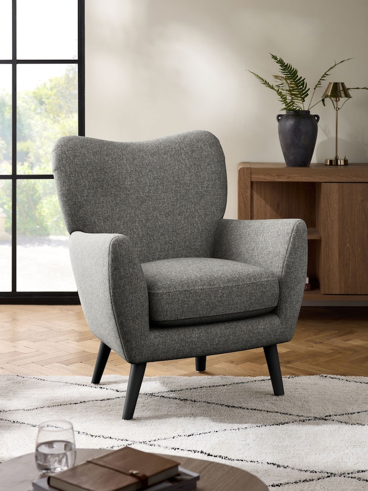 Tweedy Blend Easy Clean Dark Grey Wilson Highback Armchair - Image 1 of 4