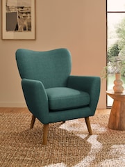 Tweedy Chenille Dark Teal Green Wilson Highback Armchair - Image 1 of 5
