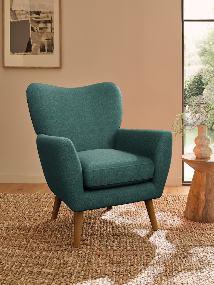 Tweedy Chenille Dark Teal Green Wilson Highback Armchair - Image 1 of 5