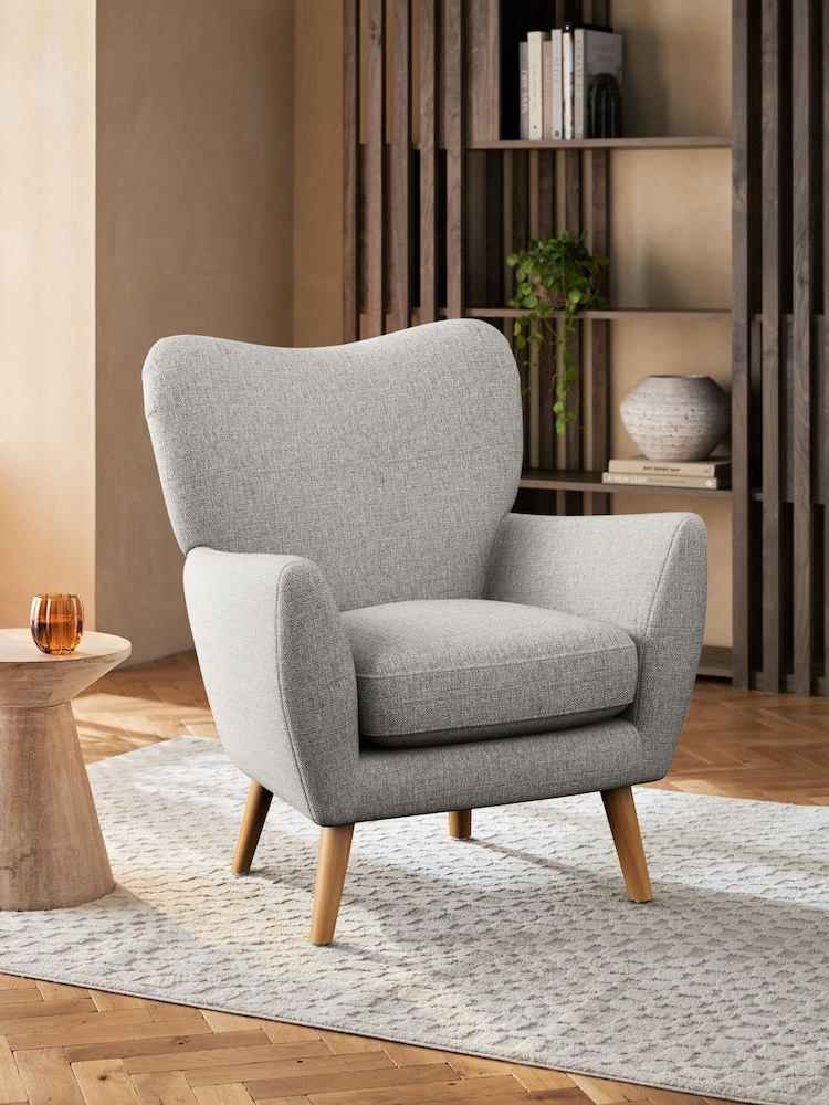 Woven Chenille Easy Clean Light Grey Wilson Highback Armchair - Image 1 of 4
