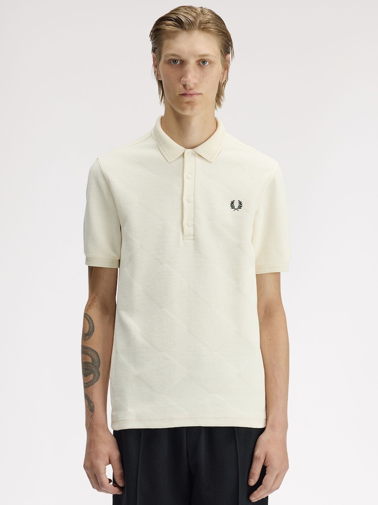Fred Perry Cream Jacquard Polo Shirt - Image 1 of 4