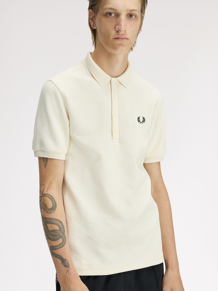 Fred Perry Cream Jacquard Polo Shirt - Image 4 of 4