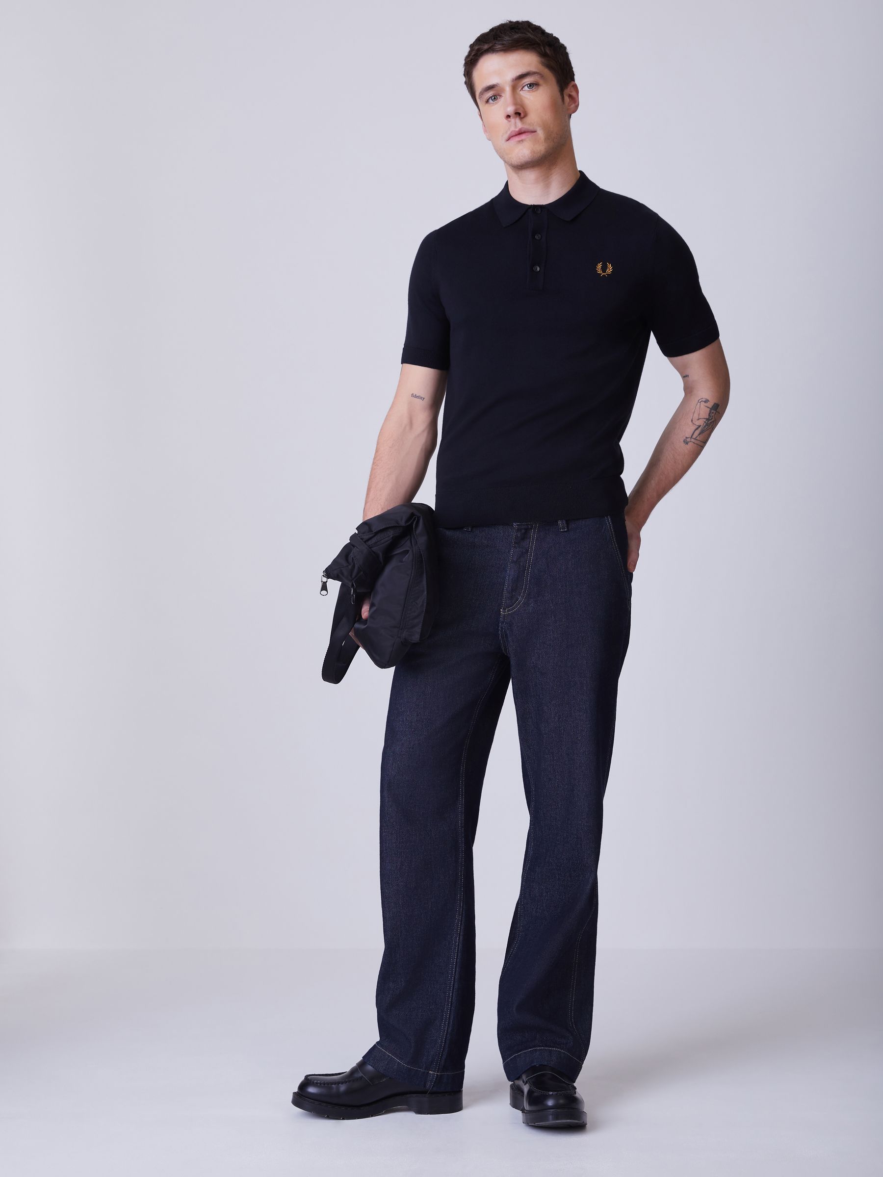Buy Fred Perry Black Cotton Knitted Polo Shirt from Next USA