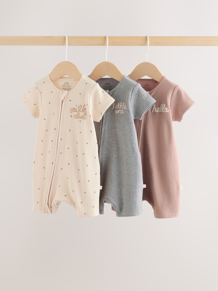 Beige Two Way Zip Baby Rompers 3 Pack (0mths-3yrs) - Image 1 of 15