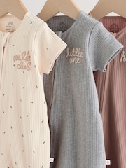 Beige Two Way Zip Baby Rompers 3 Pack (0mths-3yrs) - Image 9 of 15