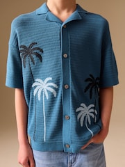 Blue Palm Embroidered Knitted Polo Shirt (3-16yrs) - Image 4 of 8