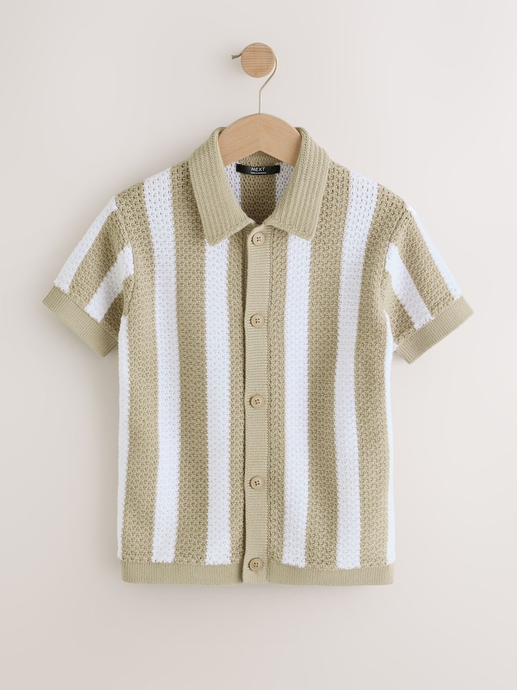 Neutral Stripe Knitted Polo Shirt (3-16yrs) - Image 1 of 4