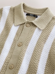 Neutral Stripe Knitted Polo Shirt (3-16yrs) - Image 3 of 4