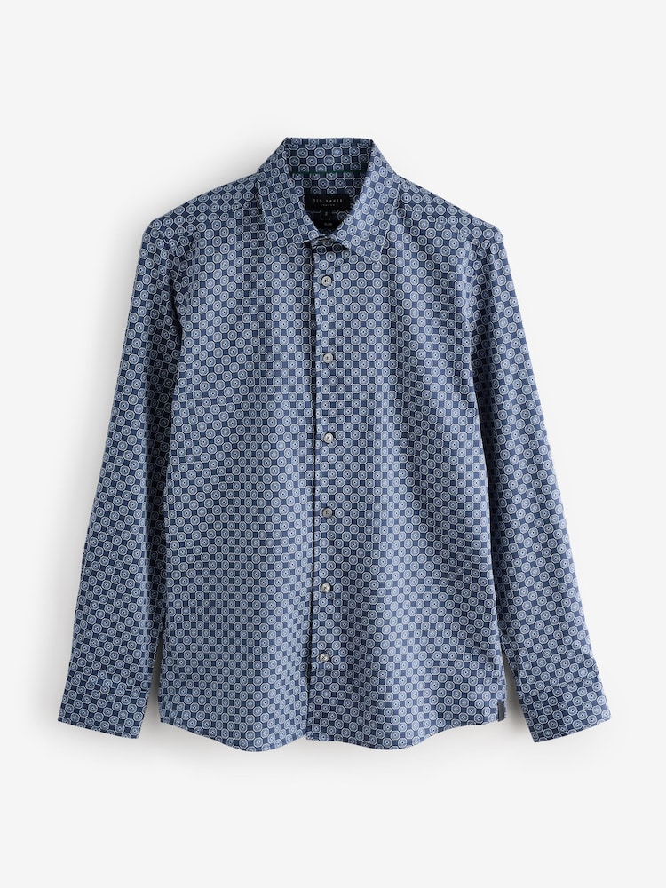 Ted Baker Blue Sef Long Sleeve Slim Fit Circle Geo Print Shirt - Image 1 of 1