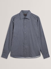Ted Baker Blue Sef Long Sleeve Slim Fit Circle Geo Print Shirt - Image 6 of 6