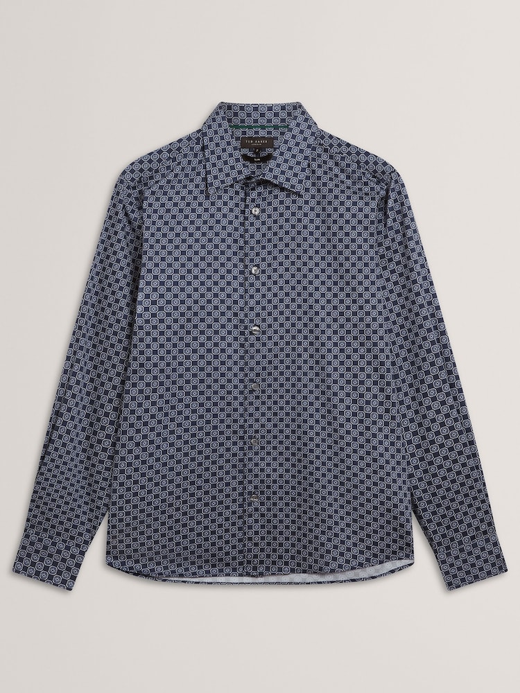 Ted Baker Blue Sef Long Sleeve Slim Fit Circle Geo Print Shirt - Image 6 of 6
