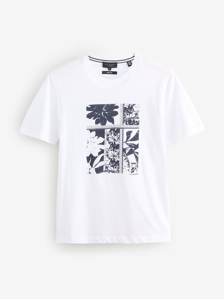 Ted Baker White Koney Short Sleeve Floral Box Print T-Shirt - Image 1 of 1 Ted Baker White Koney Short Sleeve Floral Box Print T-Shirt - Image 1 of 1