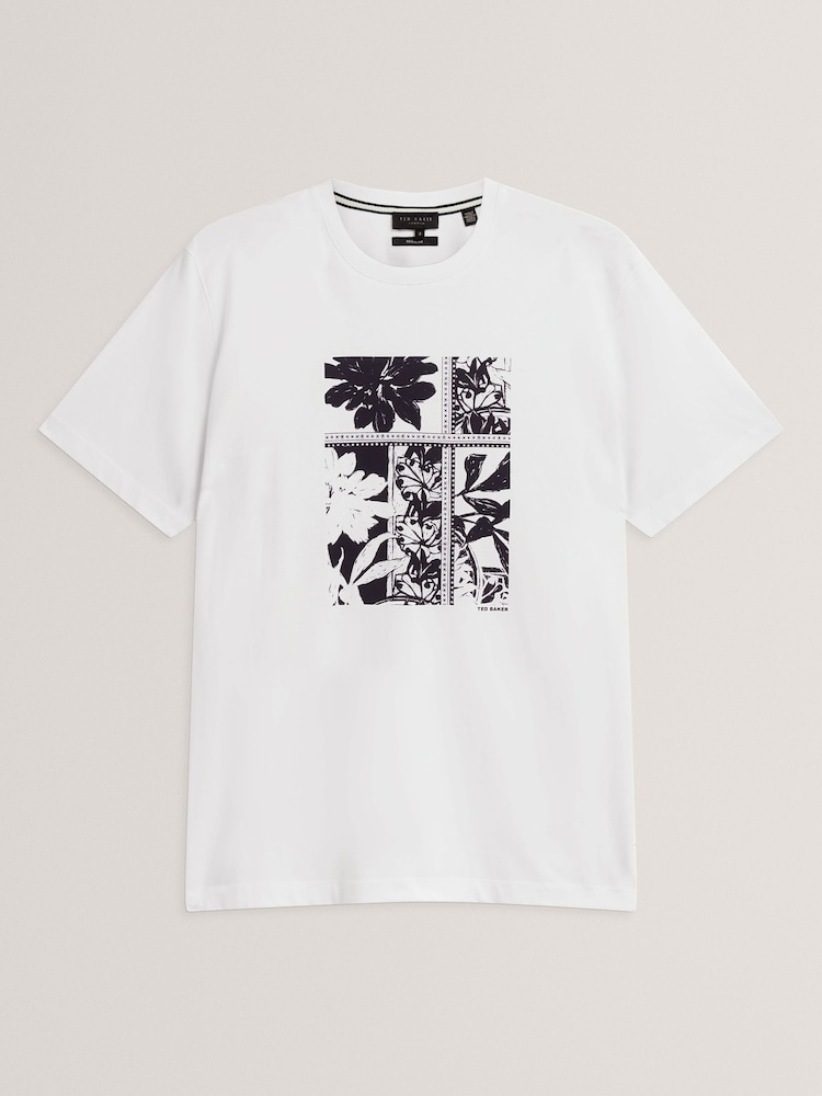 Ted Baker White Koney Short Sleeve Floral Box Print T-Shirt - Image 4 of 4 Ted Baker White Koney Short Sleeve Floral Box Print T-Shirt - Image 4 of 4