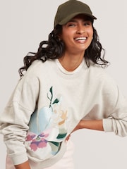 Ted Baker Grey Brookla Printed Embroidered Sweattop - Image 4 of 7