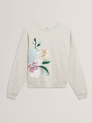 Ted Baker Grey Brookla Printed Embroidered Sweattop - Image 6 of 7
