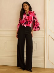 Love & Roses Pink Animal 3/4 Flute Sleeve Pussybow Blouse - Image 3 of 4