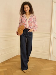 Love & Roses Ivory Floral Print V-Neck Lace Long Sleeve Dobby Blouse - Image 3 of 4