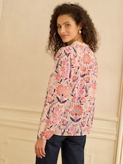 Love & Roses Ivory Floral Print V-Neck Lace Long Sleeve Dobby Blouse - Image 4 of 4