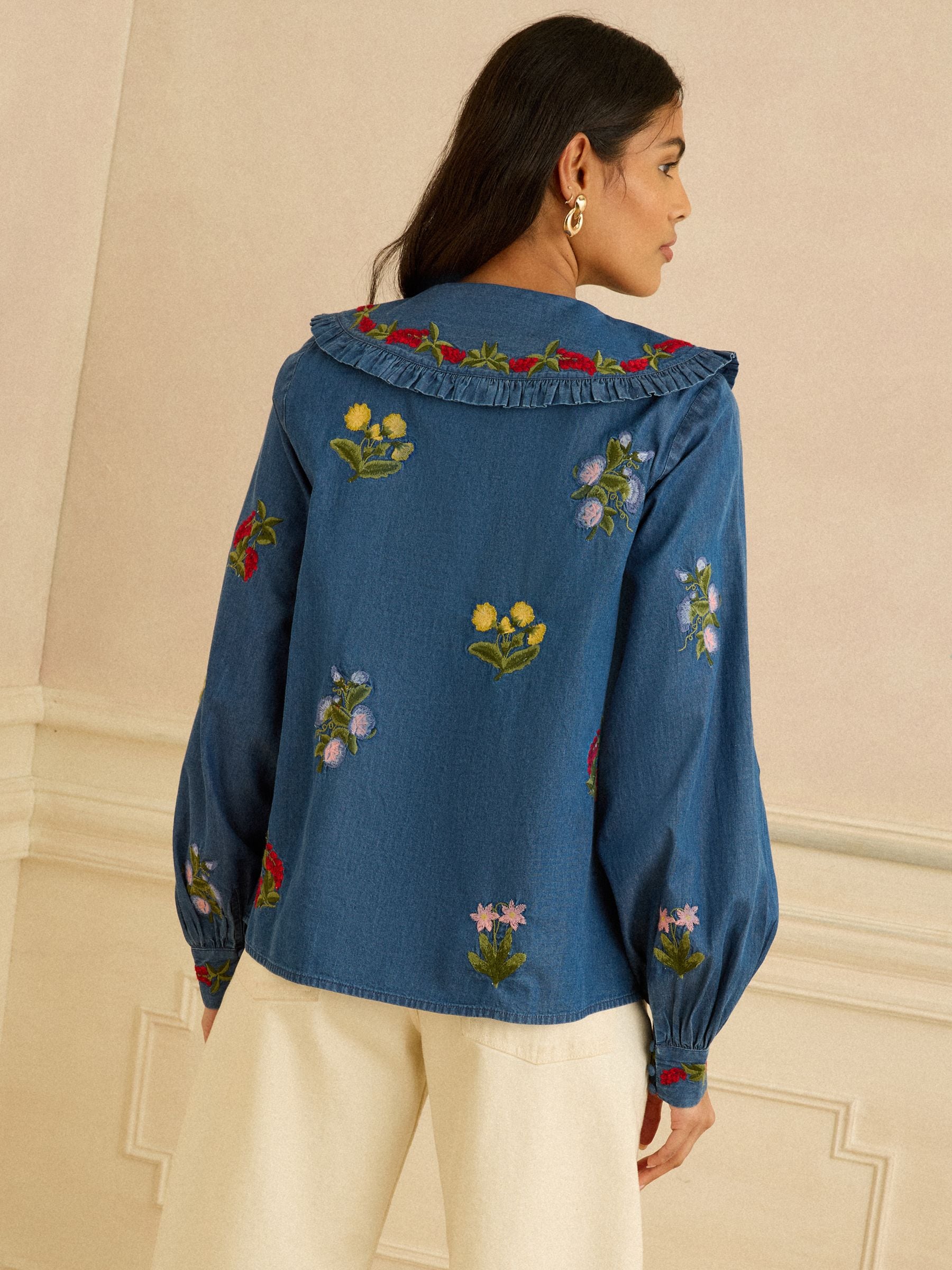 Buy Love & Roses Blue Floral Embroidered Collar Blouse from Next USA
