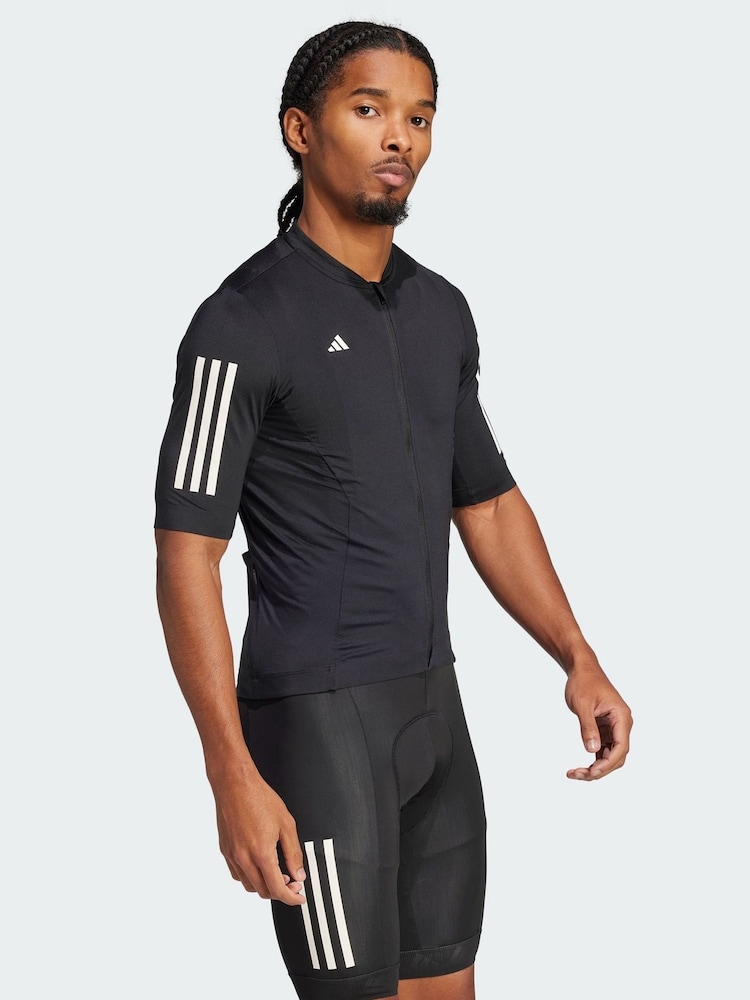 adidas Black Tempo 3-Stripes Cycling Jersey - Image 1 of 5 adidas Black Tempo 3-Stripes Cycling Jersey - Image 1 of 5