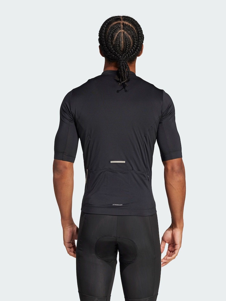 adidas Black Tempo 3-Stripes Cycling Jersey - Image 2 of 5 adidas Black Tempo 3-Stripes Cycling Jersey - Image 2 of 5