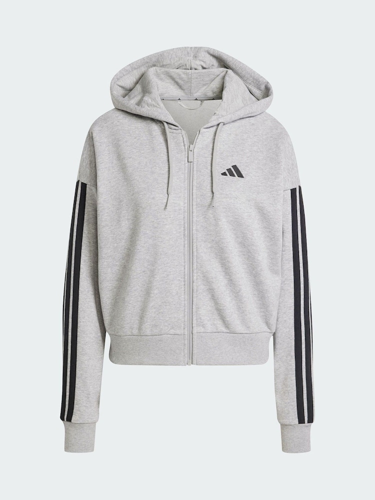 adidas Grey Essentials 3-Stripes French Terry Full-Zip Hoodie - Image 5 of 5