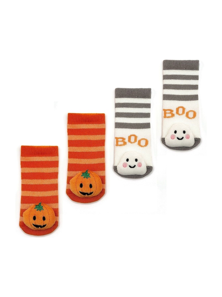 Totes Orange Toasties Babies Halloween Rattle Socks 2 Pack - Image 2 of 4 Totes Orange Toasties Babies Halloween Rattle Socks 2 Pack - Image 2 of 4