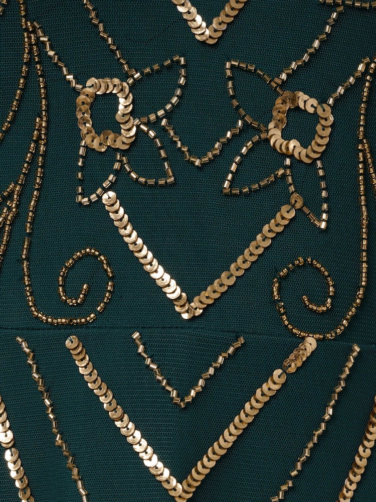 Adrianna Papell Green Studio Beaded Mesh Dress - Image 6 of 6 Adrianna Papell Green Studio Beaded Mesh Dress - Image 6 of 6
