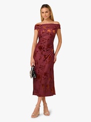 Adrianna Papell Red Burnout Velvet Dress - Image 1 of 6