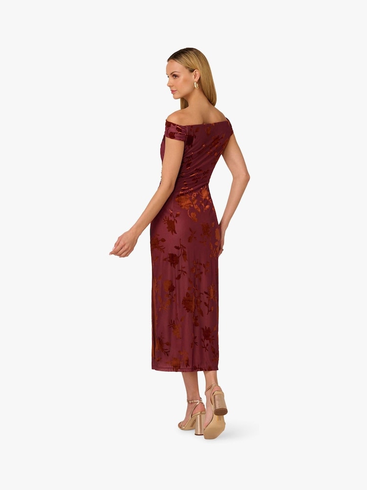 Adrianna Papell Red Burnout Velvet Dress - Image 2 of 6 Adrianna Papell Red Burnout Velvet Dress - Image 2 of 6