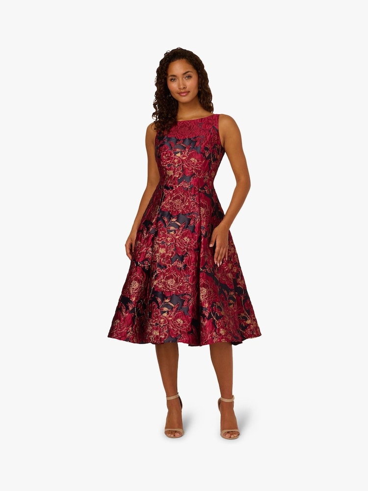 Adrianna Papell Blue Boat Neck Dress - Image 2 of 6 Adrianna Papell Blue Boat Neck Dress - Image 2 of 6