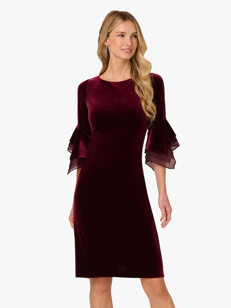 Adrianna Papell Red Velvet Bell Sleeve Short Dress - Image 1 of 6