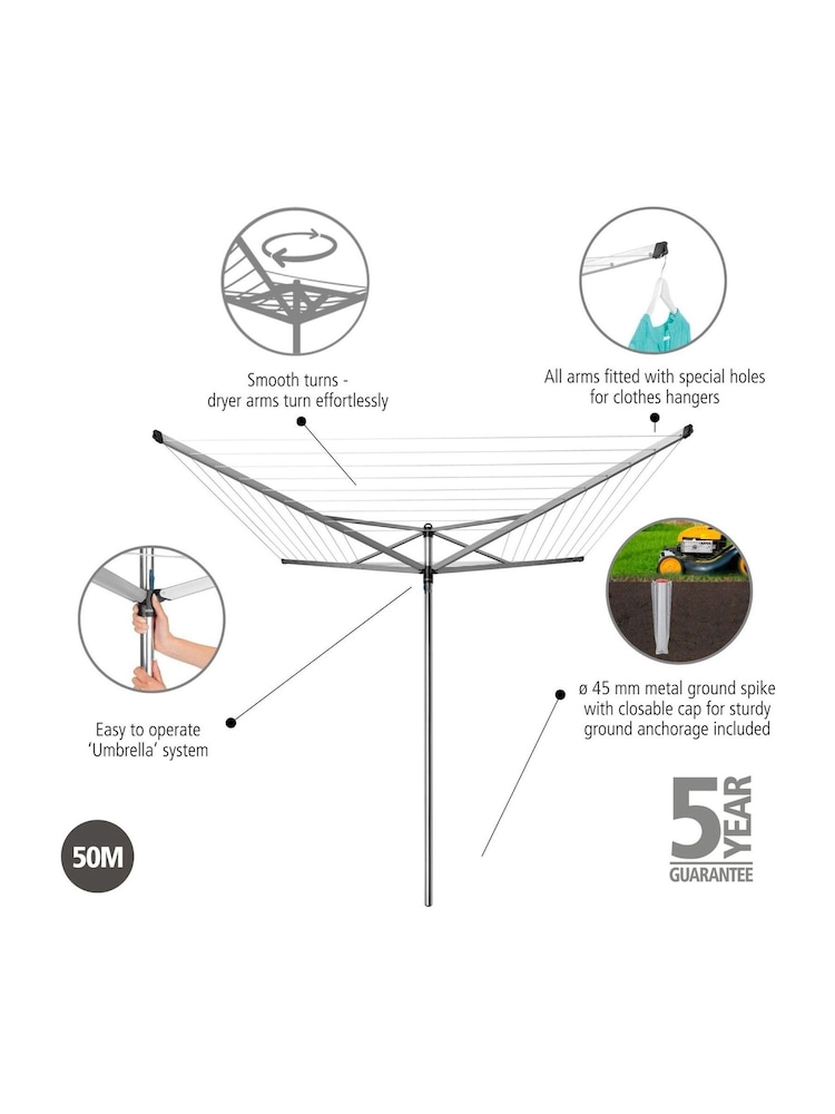 Brabantia Metallic Grey Topspinner Rotary Dryer Airer with Ground Spike - Image 2 of 6
