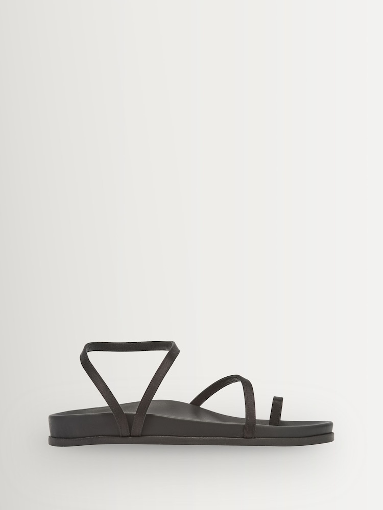 Ancient Greek Sandals Black Eleftheria Black Satin Open Sandals - Image 1 of 4